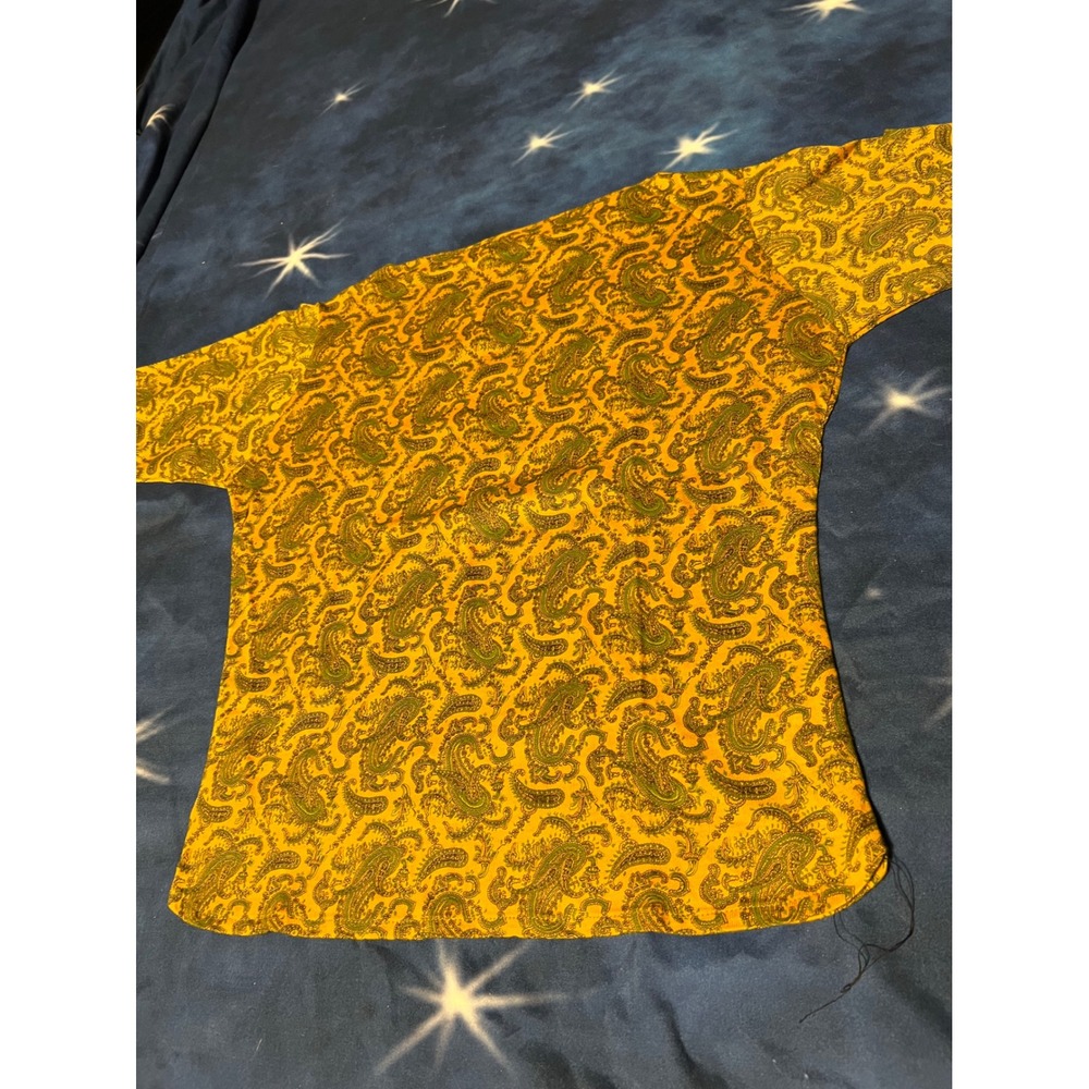 Vintage Tailor-tee Mustard Yellow Green Paisley 3/4 Sleeve Top Medium